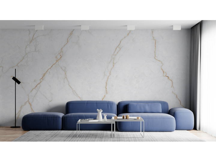 N114 Papier peint Marbre Blanc  Doré