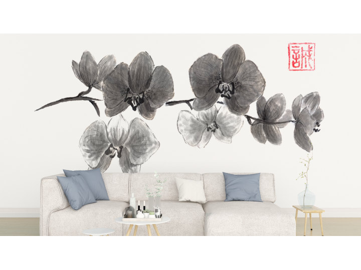 N123 Papier peint Fleur à lencre de Chine