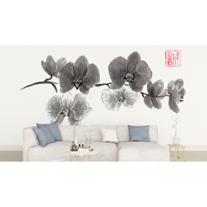 N123 Papier peint Fleur à lencre de Chine