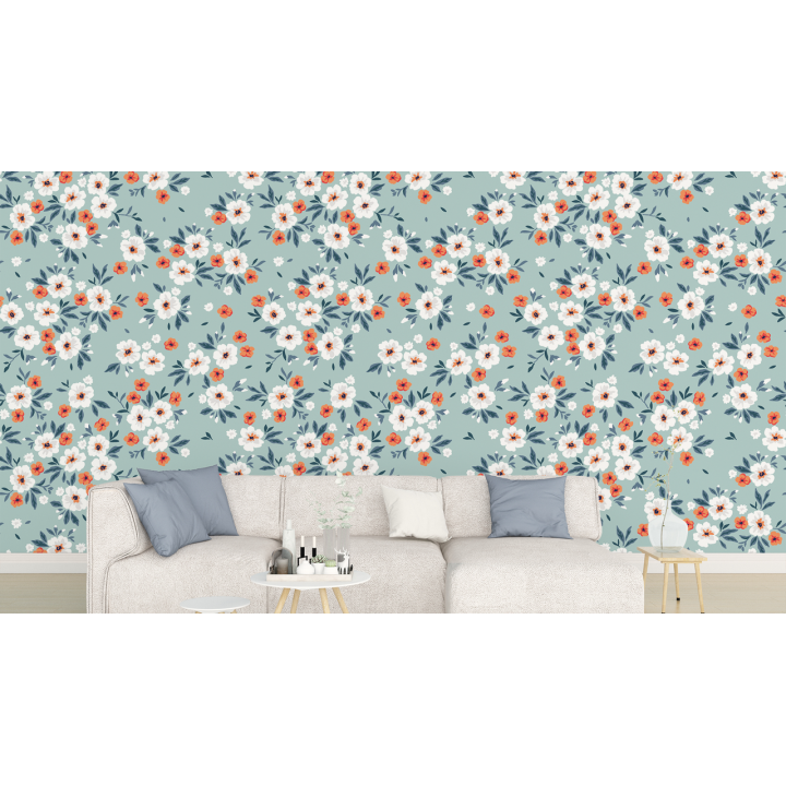 N126 Papier peint Fleurs blanches