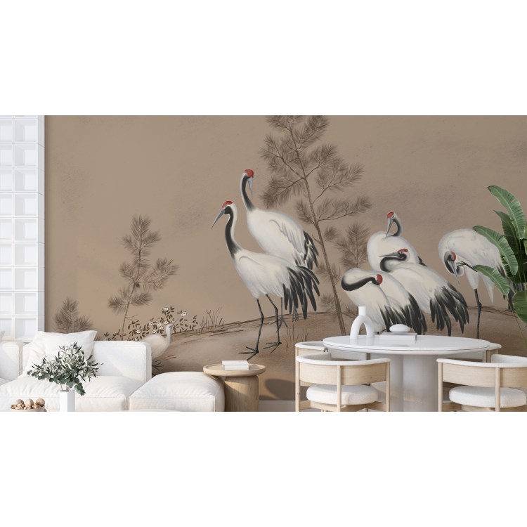 N&deg;145 Papier peint Les grues blanche et rouge