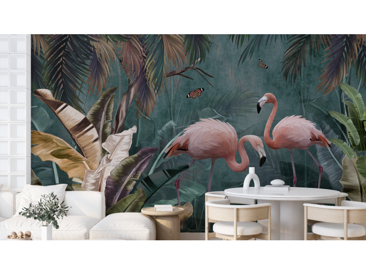 N°155 Papier peint 2 Flamands rose dans la jungle