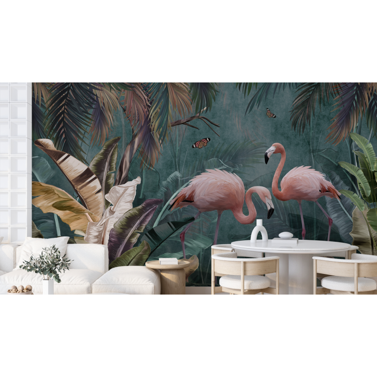 N&deg;155 Papier peint 2 Flamands rose dans la jungle