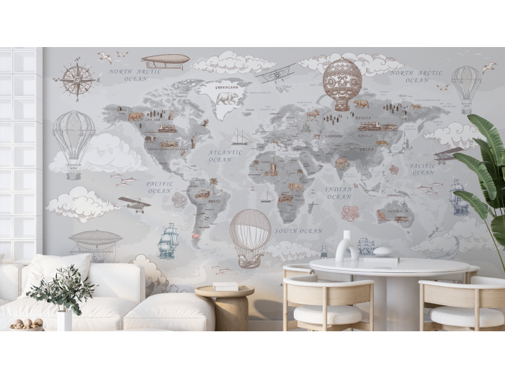 N157 Papier peint Carte du monde vintage