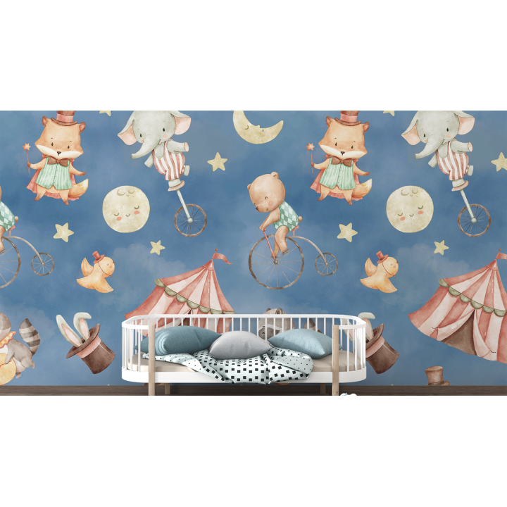N158 Papier peint Les petits animeaux  la nuit étoilé