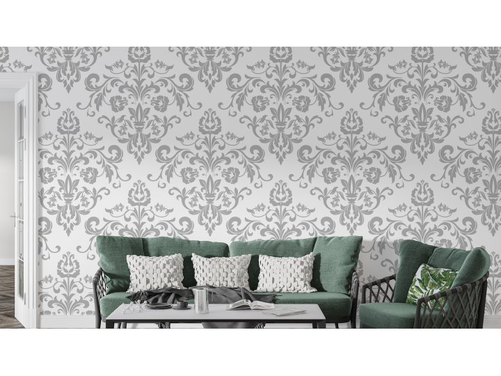 N169 Papier Peint Ornement végétal gris
