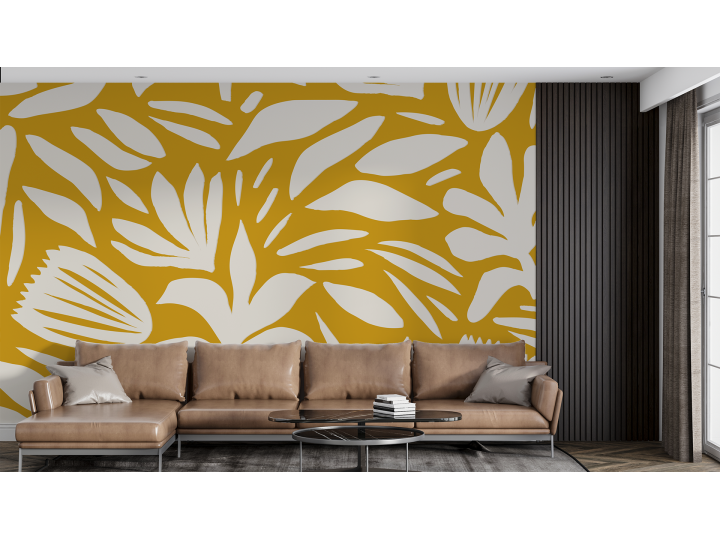 N172 Papier peint Motifs Floraux Jaune