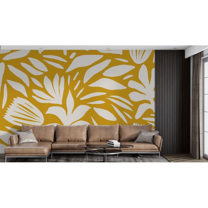 N172 Papier peint Motifs Floraux Jaune