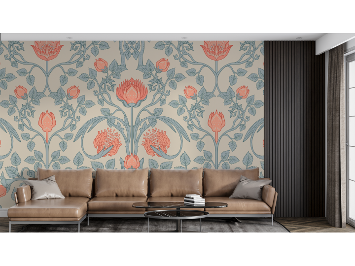 N178 Papier peint Graphisme forale rose