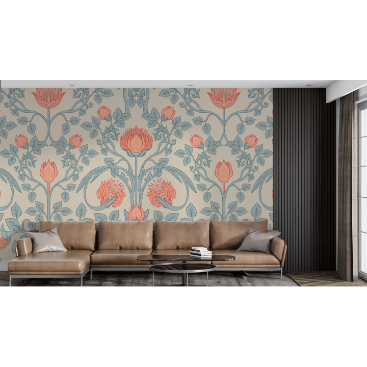 N178 Papier peint Graphisme forale rose