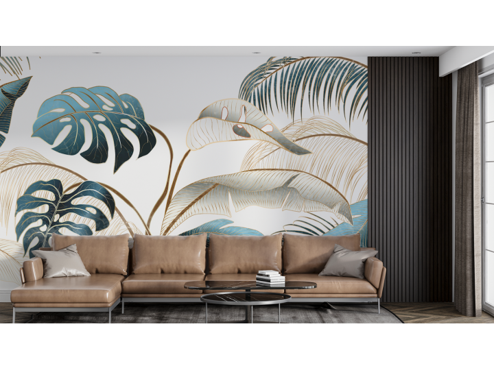 N183 Papier peint Plantes tropicales dorées