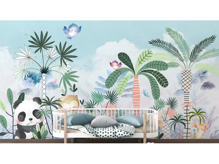 N185 Papier peint Les animeaux dnas la forêt tropicale