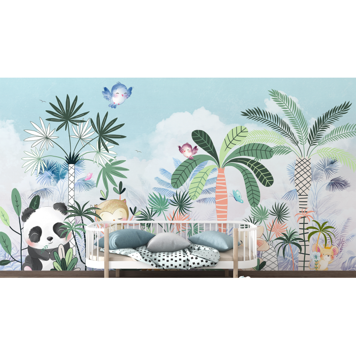 N185 Papier peint Les animeaux dnas la forêt tropicale
