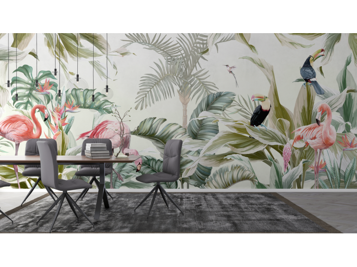 N188 Papier peint Les toucans et les flamands