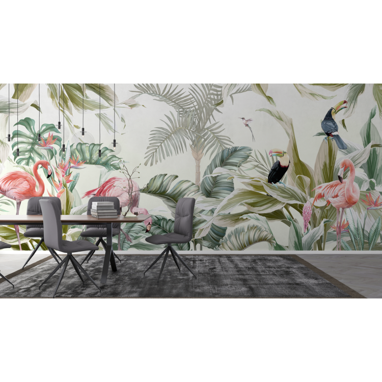N&deg;188 Papier peint Les toucans et les flamands