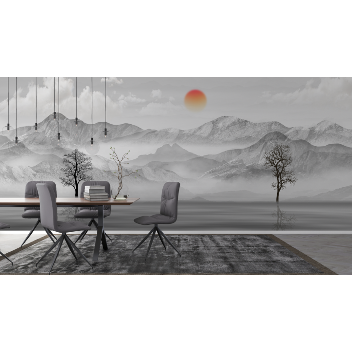 N195 Papier peint Champ de montagnes sombre