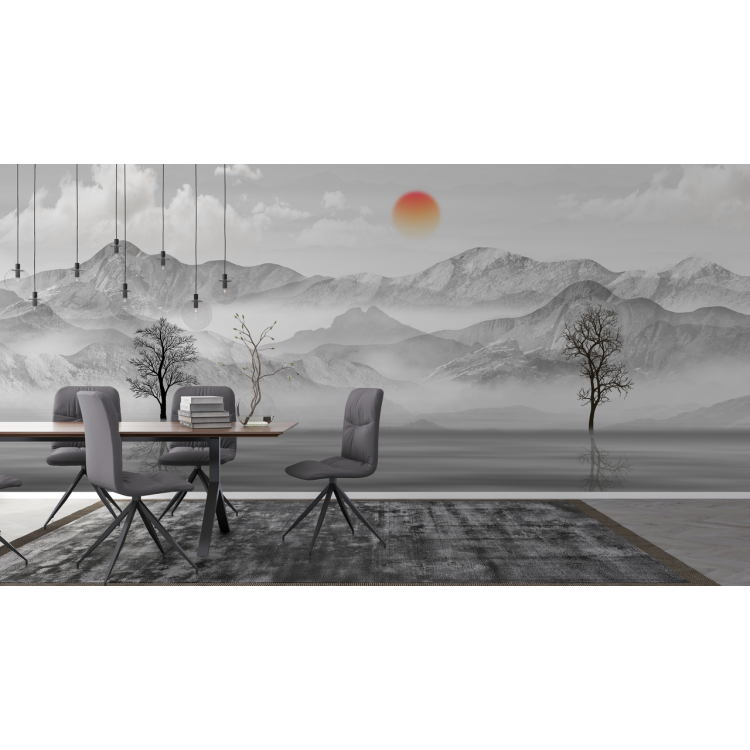 N&deg;195 Papier peint Champ de montagnes sombre