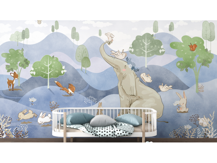 N196 Papier peint Léléphant et les animeaux
