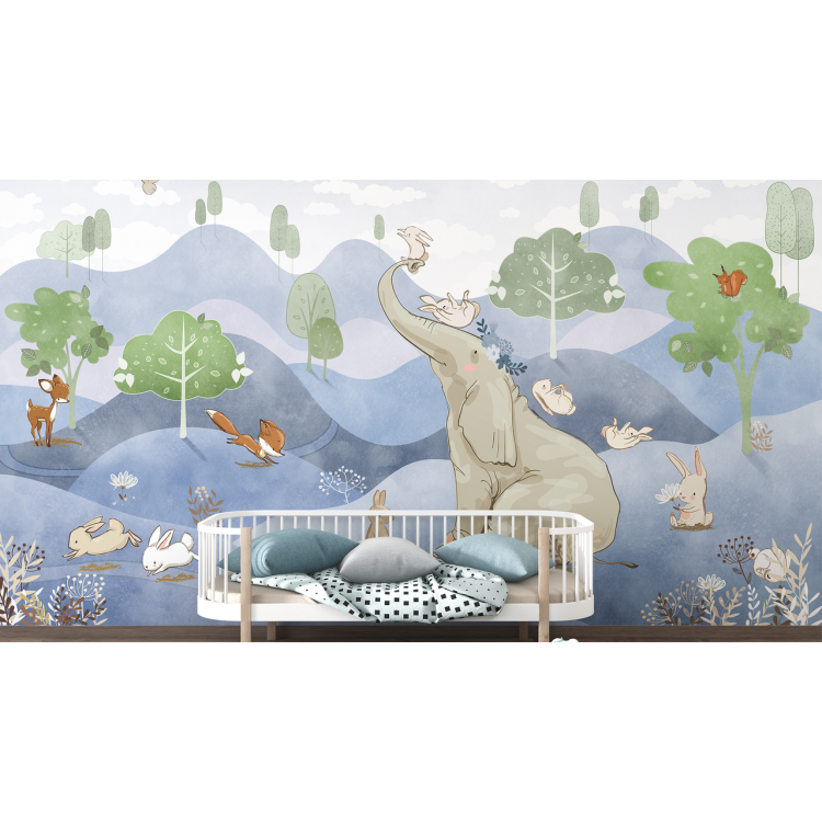 N&deg;196 Papier peint L'&eacute;l&eacute;phant et les animeaux