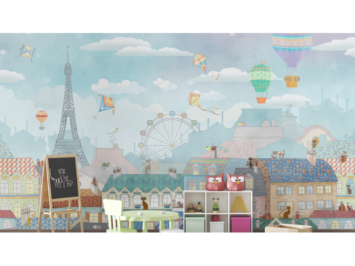 N198 Papier peint La ville de Paris coloré