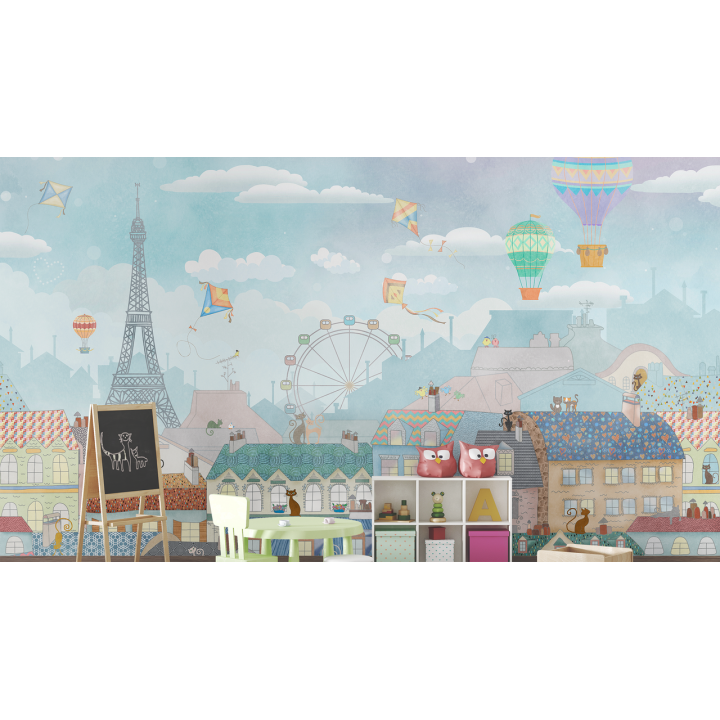 N198 Papier peint La ville de Paris coloré