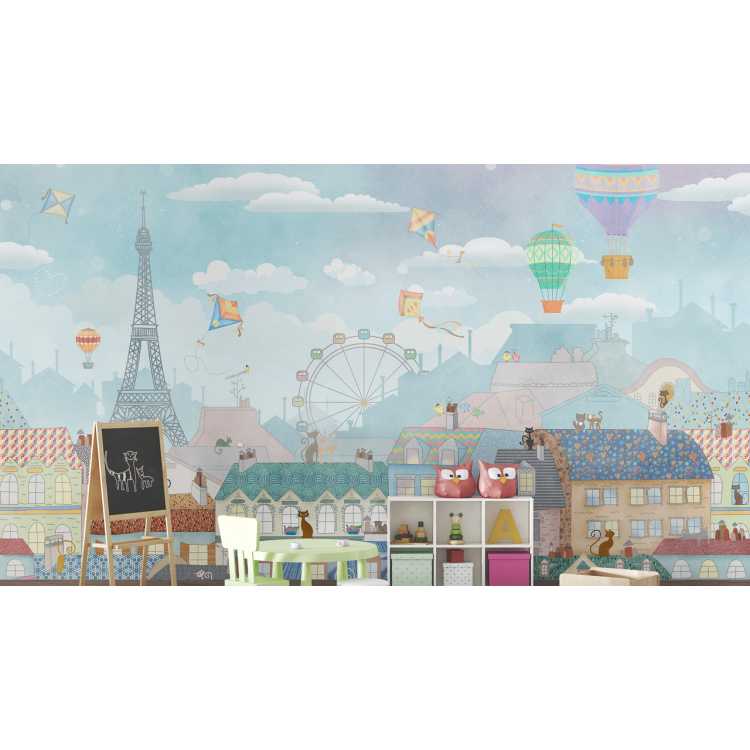 N&deg;198 Papier peint La ville de Paris color&eacute;