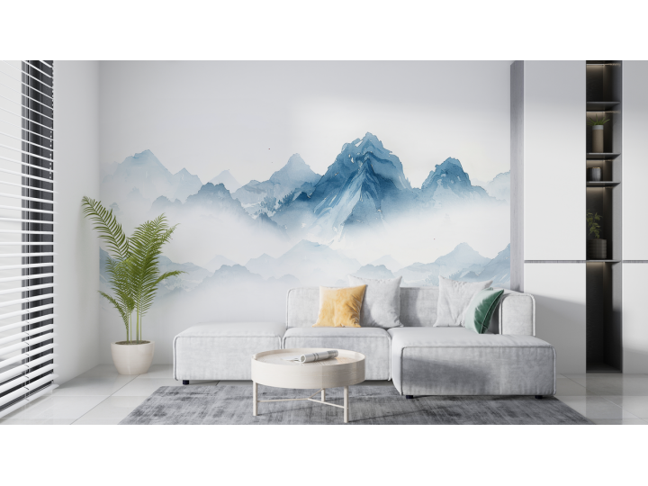 N212 Papier peint Montagne daquarelle bleue