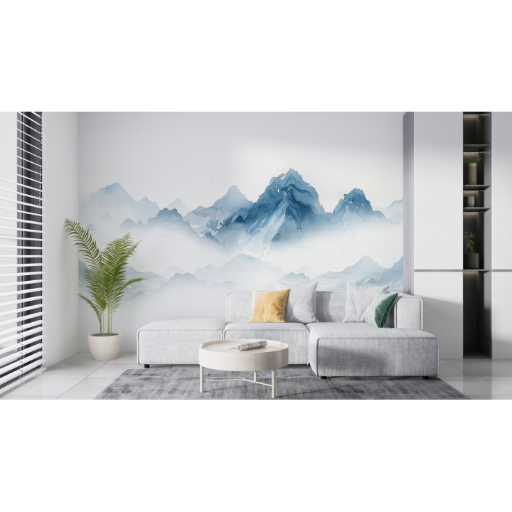 N212 Papier peint Montagne daquarelle bleue