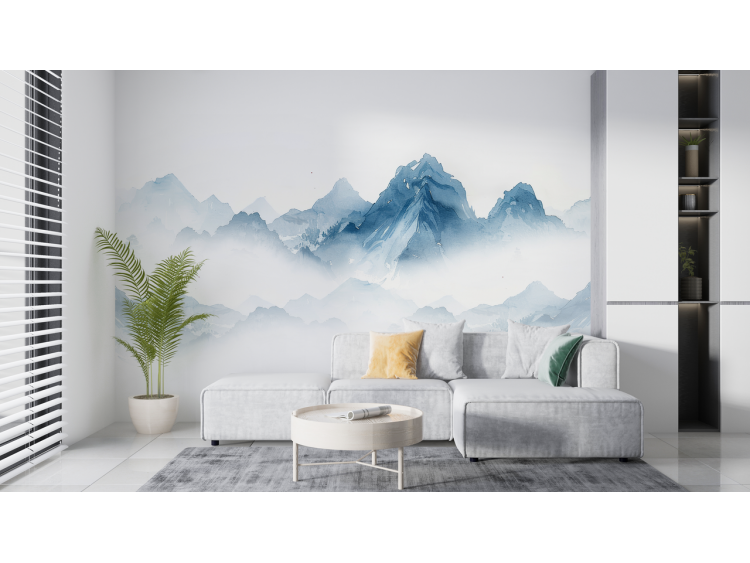 N°212 Papier peint Montagne d'aquarelle bleue