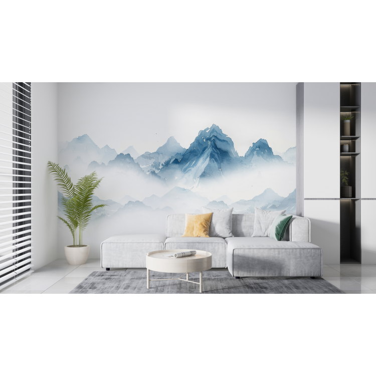 N&deg;212 Papier peint Montagne d'aquarelle bleue
