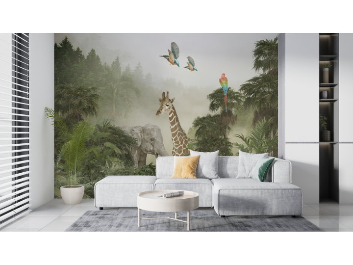 N215 Papier peint lÉléphant et la Girafe