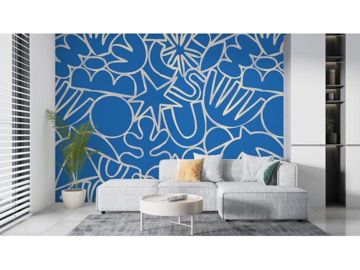 N219 Papier Peint Formes graphiques bleu