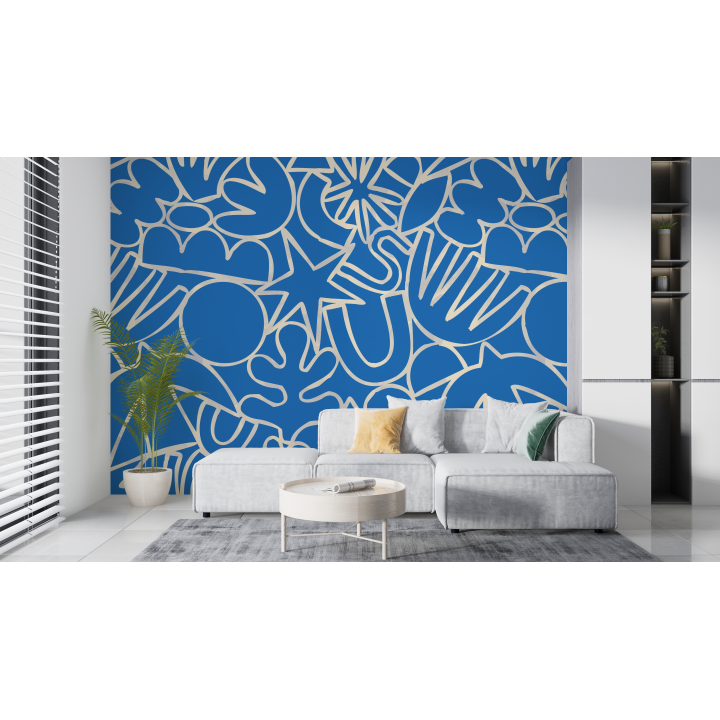 N219 Papier Peint Formes graphiques bleu