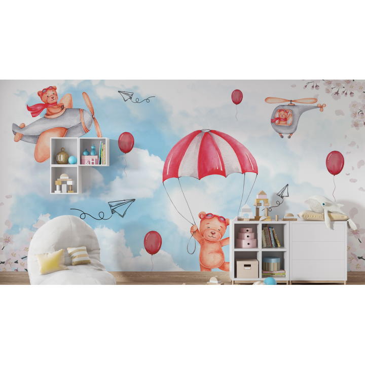 N232 Papier peint Les oursons dans le ciel