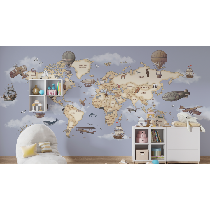 N234 Papier peint La carte du monde vintage