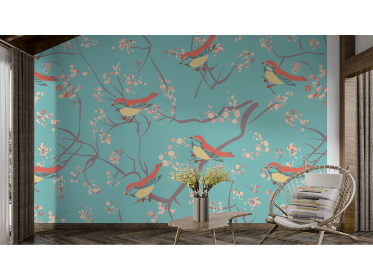 N°235 Papier peint Moineaux sur leur branche