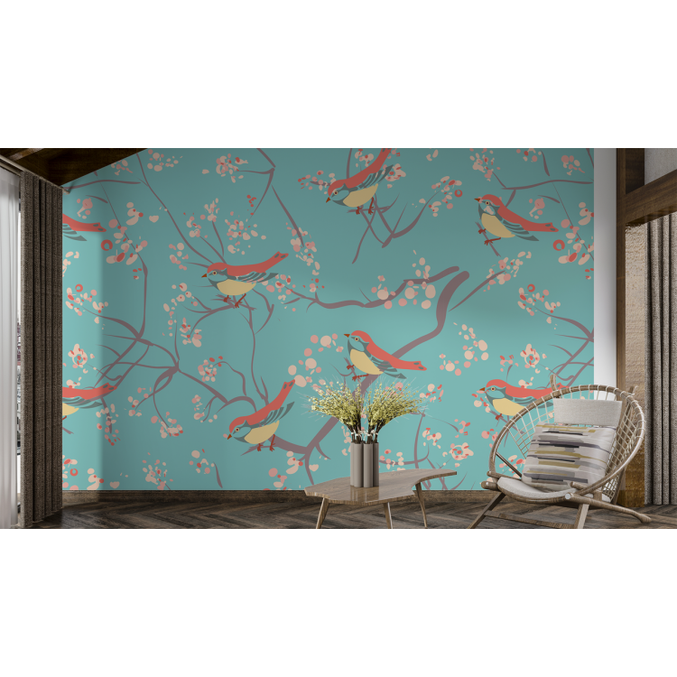 N&deg;235 Papier peint Moineaux sur leur branche