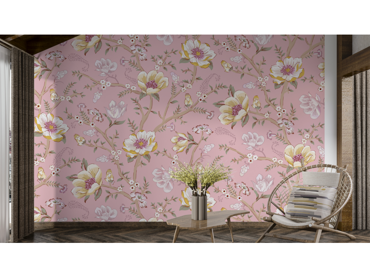 N°241 Papier peint Abre fleurie sur fond rose