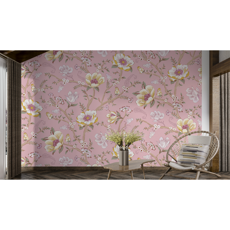 N&deg;241 Papier peint Abre fleurie sur fond rose