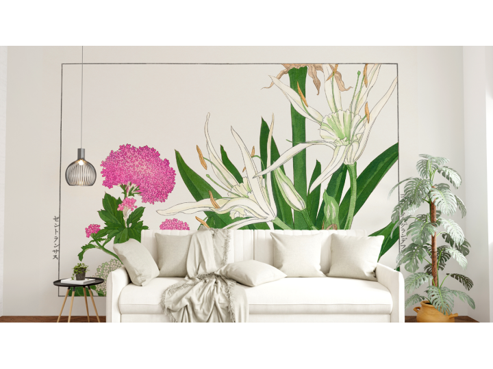 N245 Papier peint Peinture florale encadré