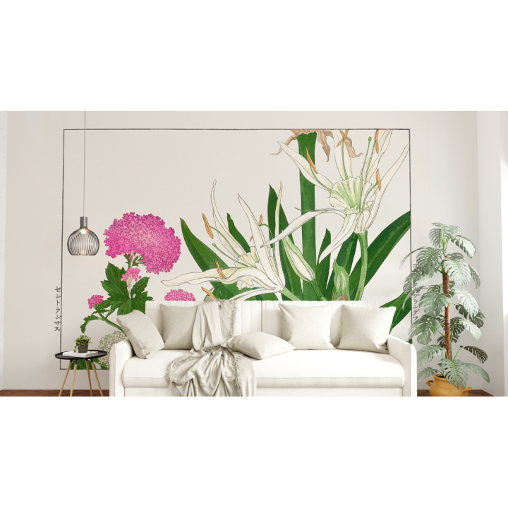 N245 Papier peint Peinture florale encadré