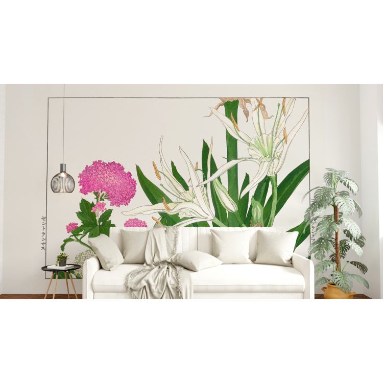 N&deg;245 Papier peint Peinture florale encadr&eacute;
