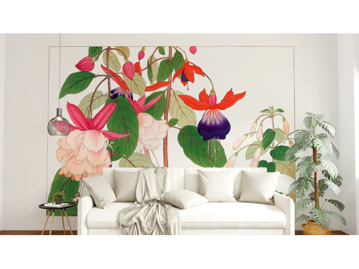 N246 Papier Peint Composition florale colorée encadré