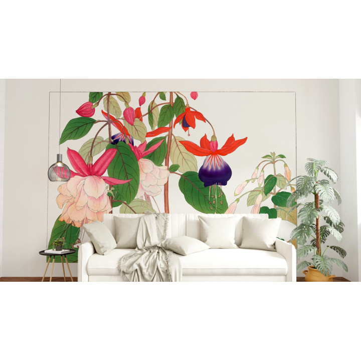 N246 Papier Peint Composition florale colorée encadré