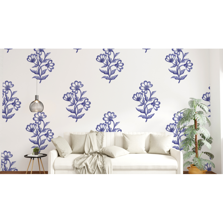 N249 Papier peint Fleur bleu