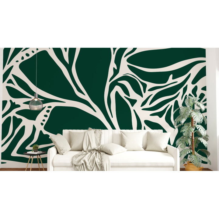 N255 Papier peint Motifs Floraux Vertes