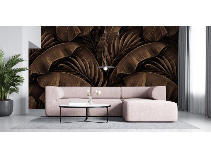 N77 Papier peint Grandes feuilles en bronze