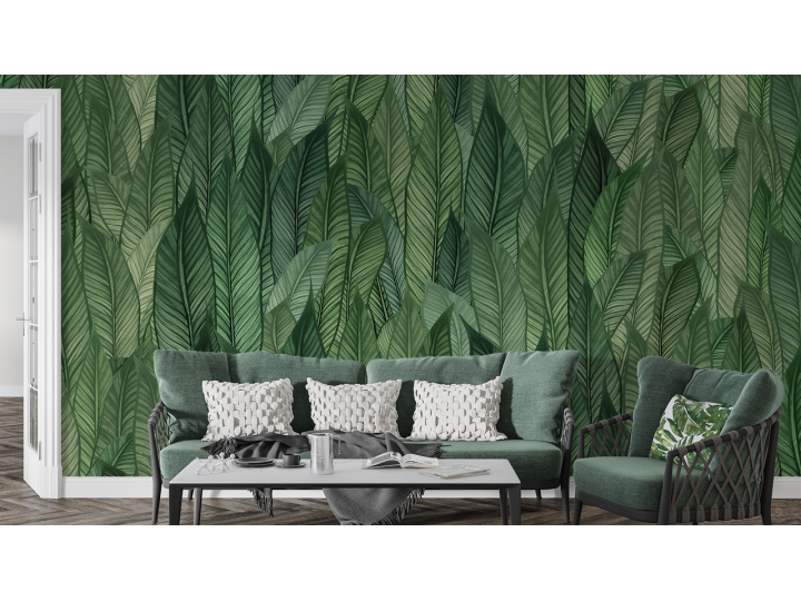 N79 Papier peint Nuance de Grande Feuille Verte