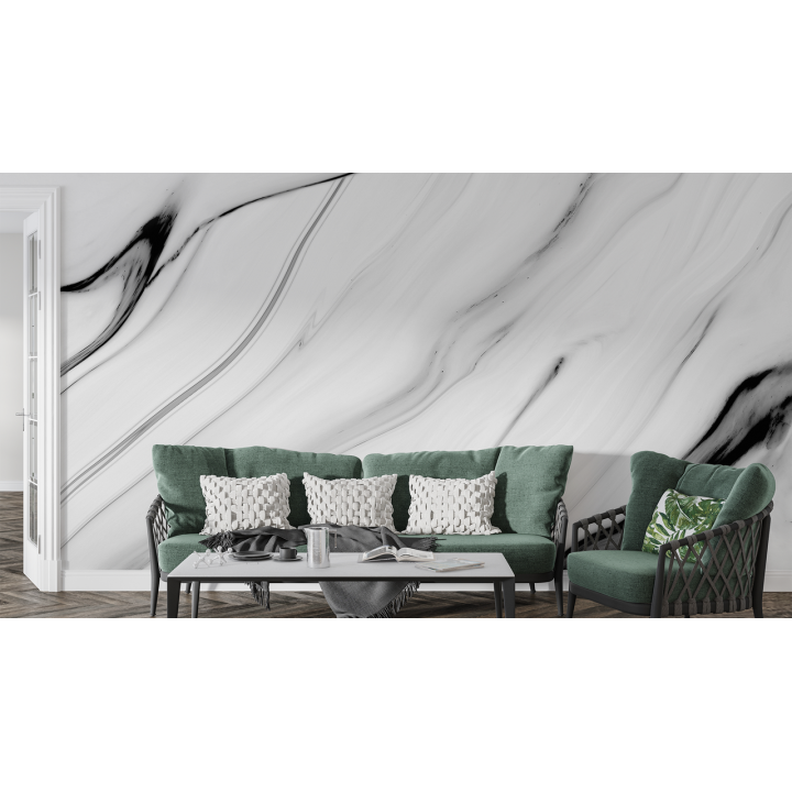 N80 Papier peint Marbre Blanc  Noir
