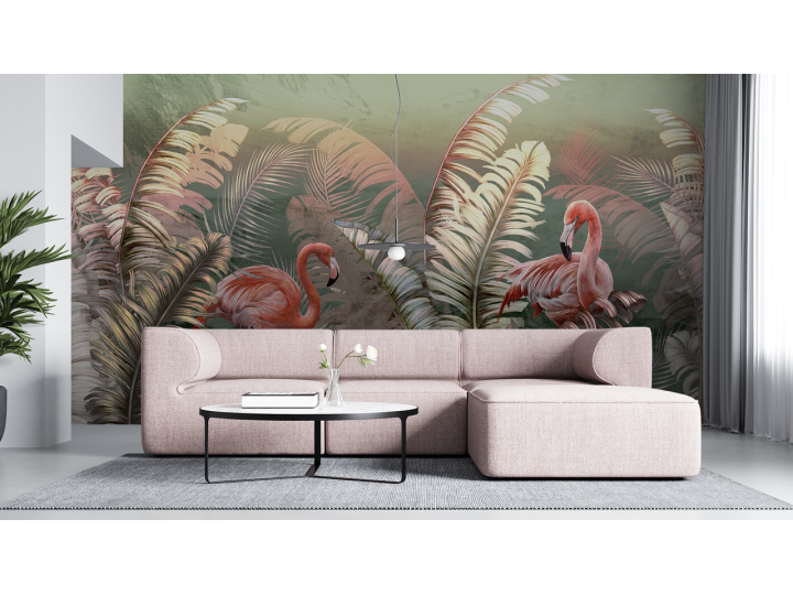 N86 Papier peint Flamand Rose  Grande feuille de la Jungle